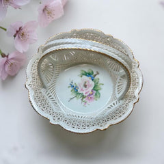 Vintage MOGA Romanian Rare Porcelain Lace Basket