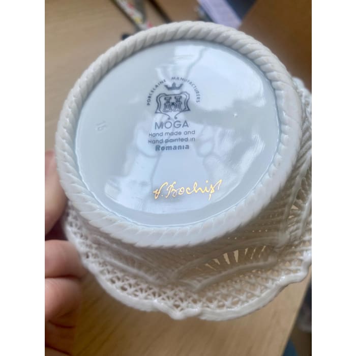 Vintage MOGA Romanian Rare Porcelain Lace Basket