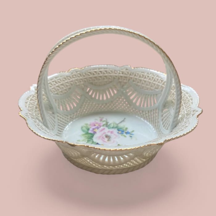 Vintage MOGA Romanian Rare Porcelain Lace Basket