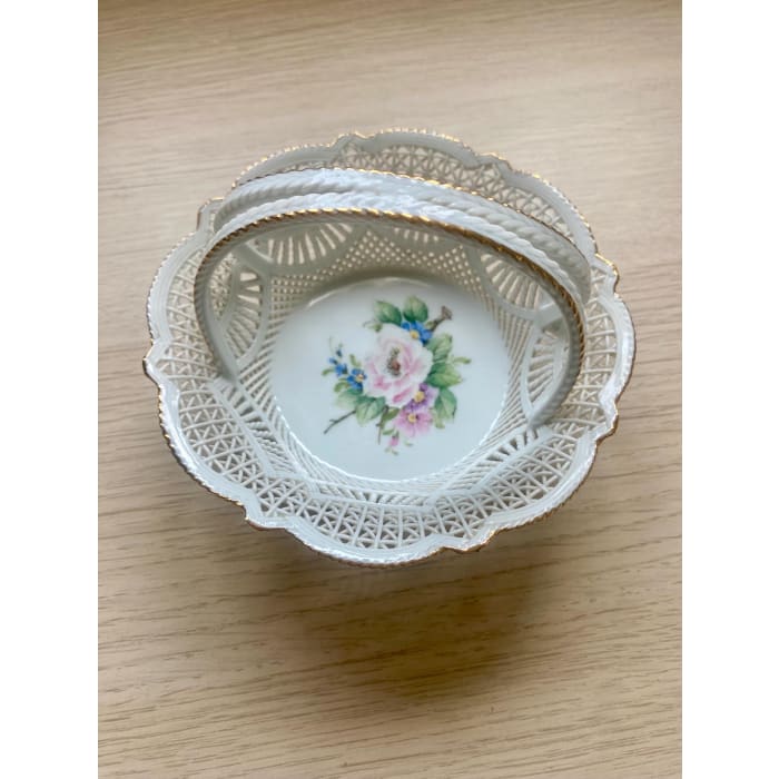 Vintage MOGA Romanian Rare Porcelain Lace Basket