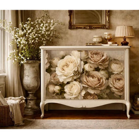 Upcycled shabby chic furniture with Vintage Cream rose decoupage paper by Mint by Michelle UK