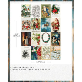 New! Redesign With Prima SEASON’S GREETINGS from the PAST A4 Décor Transfer | Vintage Christmas Rub-On for Crafts, Ornaments & Holiday Décor