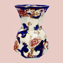 Pair of Vintage Mason’s Ironstone Blue Mandalay Hydra Vases – Octagonal Medium 16cm Vases | Cobalt & Gold Chinoiserie Porcelain