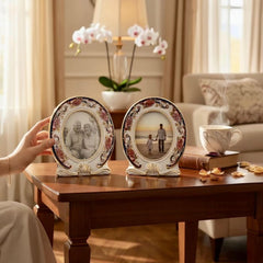 Pair of Vintage Mason’s Ironstone Blue Mandalay Porcelain Photo Frames with Gilt Detailing