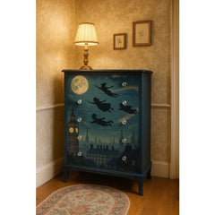 Peter Pan A1 Decoupage Paper | Peter Pan, Wendy, John & Michael Flying Over Night Sky Design for Furniture Projects | Three Yellow Goats