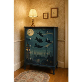 Peter Pan A1 Decoupage Paper | Peter Pan, Wendy, John & Michael Flying Over Night Sky Design for Furniture Projects | Three Yellow Goats