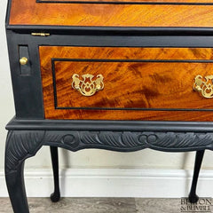 Queen Ann Writing Bureau | Vintage Walnut Burr Desk