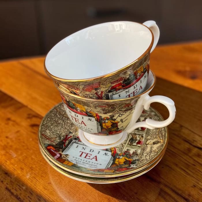 Rare Vintage Royal Grafton Bone China ‘The Admiralty Collection’ India Tea Cups & Saucers Pair 2002