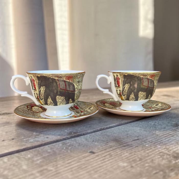 Rare Vintage Royal Grafton Bone China ‘The Admiralty Collection’ India Tea Cups & Saucers Pair 2002