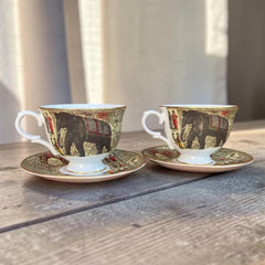 Rare Vintage Royal Grafton Bone China ‘The Admiralty Collection’ India Tea Cups & Saucers Pair 2002