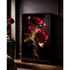 Upcycled furniture with Gilded Bloom red rose decoupage paper by Mint by Michelle UK