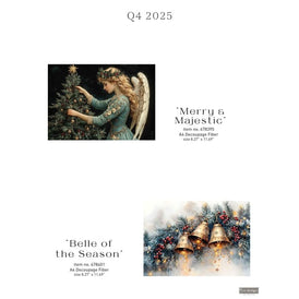 Redesign With Prima BELLE of the SEASON A4 Decoupage Fibre Paper | Gold Bells & Frosted Boughs Christmas Craft Paper UK