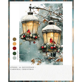 Redesign With Prima CARDINAL CHRISTMAS A4 Decoupage Fibre Paper | Red Cardinals, Frosted Branches & Snowflakes Christmas Craft Paper UK