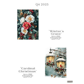 Redesign With Prima CARDINAL CHRISTMAS A4 Decoupage Fibre Paper | Red Cardinals, Frosted Branches & Snowflakes Christmas Craft Paper UK