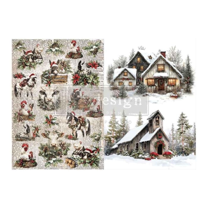 Redesign With Prima COSY COUNTRY CHRISTMAS A3 Decoupage Fibre Paper Pack