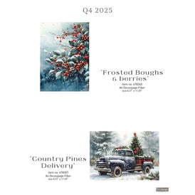 Redesign With Prima COUNTRY PINES DELIVERY A4 Decoupage Fibre Paper | Vintage Truck & Christmas Tree Winter Scene Christmas Craft Paper
