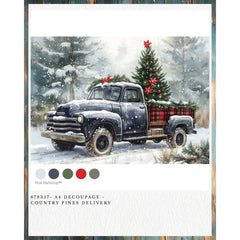 Redesign With Prima COUNTRY PINES DELIVERY A4 Decoupage Fibre Paper | Vintage Truck & Christmas Tree Winter Scene Christmas Craft Paper