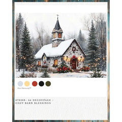 Redesign With Prima COZY BARN BLESSINGS A4 Decoupage Fibre Paper | Rustic Barns, Snow & Holiday Lights Christmas Craft Paper