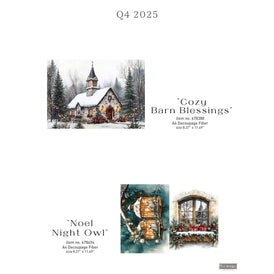 Redesign With Prima COZY BARN BLESSINGS A4 Decoupage Fibre Paper | Rustic Barns, Snow & Holiday Lights Christmas Craft Paper