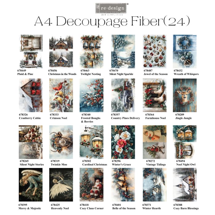 Redesign With Prima COZY CLAUS CORNER A4 Decoupage Fibre Paper | Vintage Santa Claus by the Xmas Tree Christmas Craft Paper