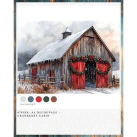 Redesign With Prima CRANBERRY CABIN A4 Decoupage Fibre Paper | Rustic Winter Cabin, Lodge, Christmas Crafts, Woodland Décor