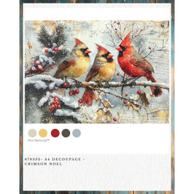 Redesign With Prima CRIMSON NOEL A4 Decoupage Fibre Paper | Three Cardinals, Snowy Branch, Christmas Craft & Décor Sheet