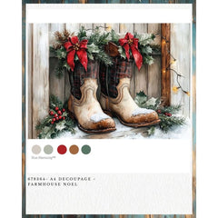 Redesign With Prima FARMHOUSE NOEL A4 Decoupage Fibre Paper | Rustic Country Christmas Craft Sheet, Pine Branches, Farmhouse Décor