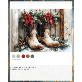 Redesign With Prima FARMHOUSE NOEL A4 Decoupage Fibre Paper | Rustic Country Christmas Craft Sheet, Pine Branches, Farmhouse Décor