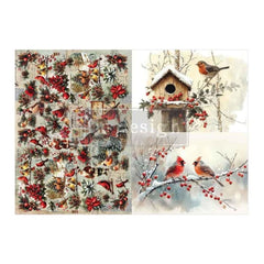 Redesign With Prima FEATHERED ELEGANCE CHRISTMAS A3 Decoupage Fibre Paper Pack