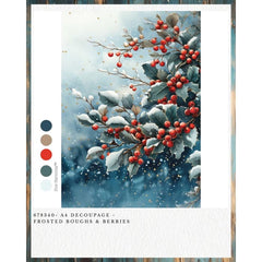 Redesign With Prima FROSTED BOUGHS & BERRIES A4 Decoupage Fibre Paper | Frosty Winter Branches, Berries, Christmas Craft Sheet