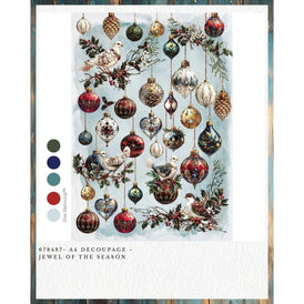 Redesign With Prima JEWEL of the SEASON A4 Decoupage Fibre Paper | Glittering Ornaments & Bejewelled Doves, Christmas Craft Sheet UK