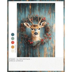 Redesign With Prima JINGLE JUNGLE A4 Decoupage Fibre Paper | Deer Wreath, Berries & Pinecones, Woodland Christmas Craft Sheet UK