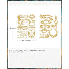 Redesign With Prima LABEL DE LUXE Kacha Décor Transfer – Gold Foil Vintage Labels for Bottles, Boxes & Holiday Packaging