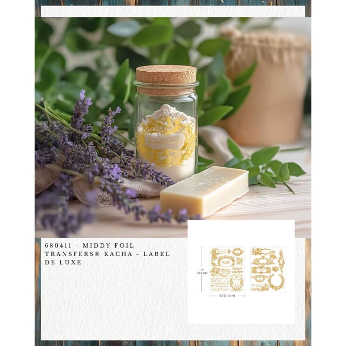 Redesign With Prima LABEL DE LUXE Kacha Décor Transfer – Gold Foil Vintage Labels for Bottles, Boxes & Holiday Packaging