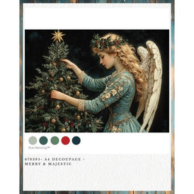 Redesign With Prima MERRY & MAJESTIC A4 Decoupage Fibre Paper | Golden-haired Angel decorating a Christmas Tree, Elegant Festive Craft Sheet