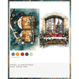 Redesign With Prima NOEL NIGHT OWL A4 Decoupage Fibre Paper | Woodland Owls, Snowy Christmas Scene, Winter Craft Sheet