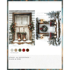 Redesign With Prima PLAID & PINE A4 Decoupage Fibre Paper | Classic Holiday Plaid Boots, Evergreen Pine, Rustic Christmas Door Craft Sheet
