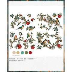 Redesign With Prima ROSETTE AVIARY Furniture Transfer 24” x 35” | Songbirds, Rosettes & Branches for Holiday Furniture, Walls, Mixed-Media