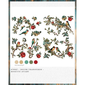 Redesign With Prima ROSETTE AVIARY Furniture Transfer 24” x 35” | Songbirds, Rosettes & Branches for Holiday Furniture, Walls, Mixed-Media