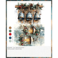 Redesign With Prima TWILIGHT NESTING A4 Decoupage Fibre Paper | Rustic Silver Bells, Doves in Lanterns, Winter Christmas Craft Sheet UK