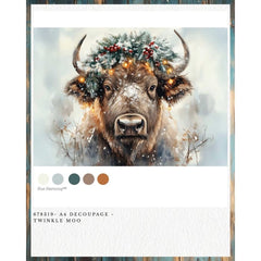 Redesign With Prima TWINKLE MOO A4 Decoupage Fibre Paper | Festive Highland Cow, Rustic Farmhouse Christmas Craft Sheet UK