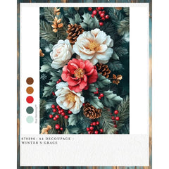 Redesign With Prima WINTER GRACE A4 Decoupage Fibre Paper | Elegant Christmas Blooms, Frosted Branches & Festive Décor UK