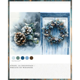 Redesign With Prima WREATH OF WHISPERS A4 Decoupage Fibre Paper | Silver & Blue Holiday Wreath, Pinecones, Elegant Rustic Christmas Crafts