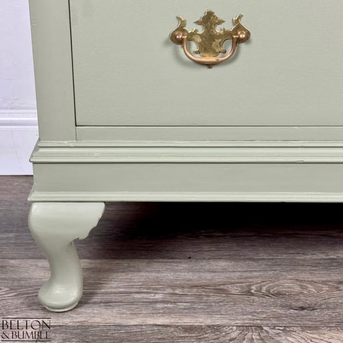 Detail of shaped feet on Arcadia Pear mahogany chest by Belton & Bumble