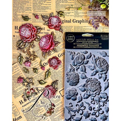 Rosewood Romance floral appliqué pieces made using Redesign with Prima silicone mould, painted and finished for furniture decoration