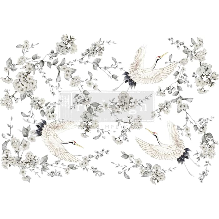 Silver Wings Decor Transfer by Redesign with Prima large crane and floral furniture transfer set
