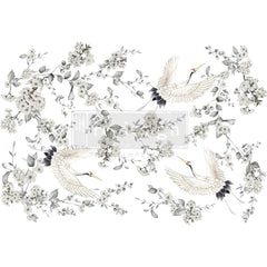 Silver Wings Decor Transfer by Redesign with Prima large crane and floral furniture transfer set