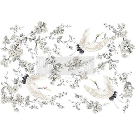 Silver Wings Decor Transfer by Redesign with Prima large crane and floral furniture transfer set