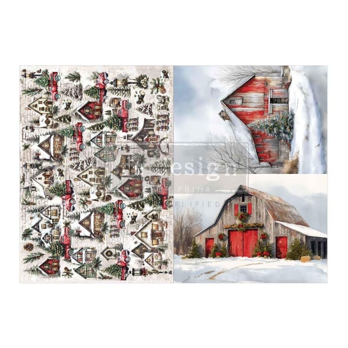 SNOWY VILLAGE CHARM, Redesign with Prima A3 Decoupage Fibre Paper Pack