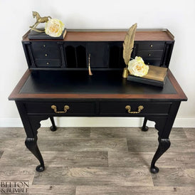 Solid Wood Black Writing Desk | Elegant Vintage Desk